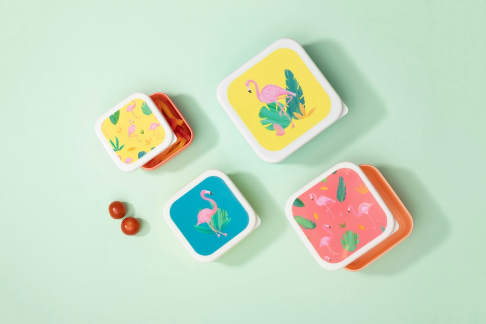image 1 of Interiors by Premier Stackable Design Set Of 4 Flamingo Lunch Boxes, Versatile Assortment Of Multisized PP Lunch Boxes