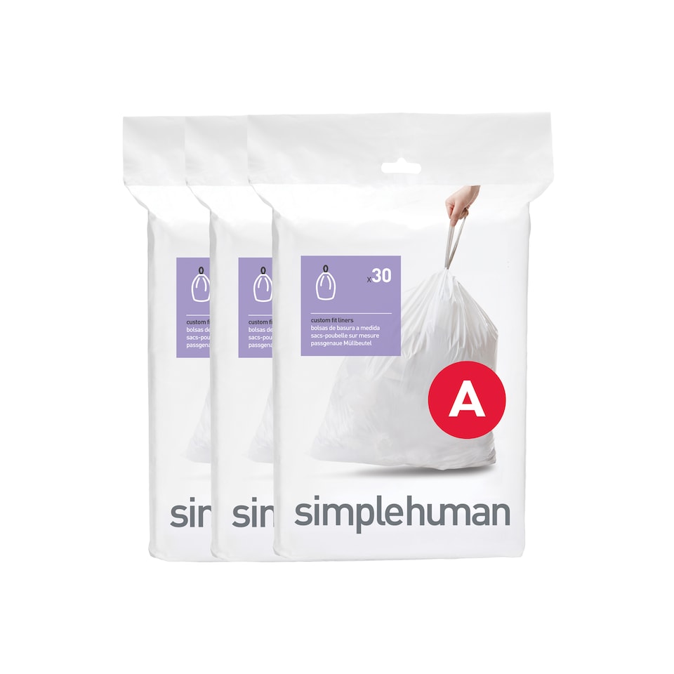 image 1 of Simplehuman 4.5L Code A Bin Liners, 50% Recycled Custom Fit Bin Bags, Pack of 90 | White | Code A | Code A | 3