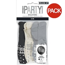 Unique Party Glitz Birthday Balloons (Pack Of 30) - Black/Cream/Grey - One Size