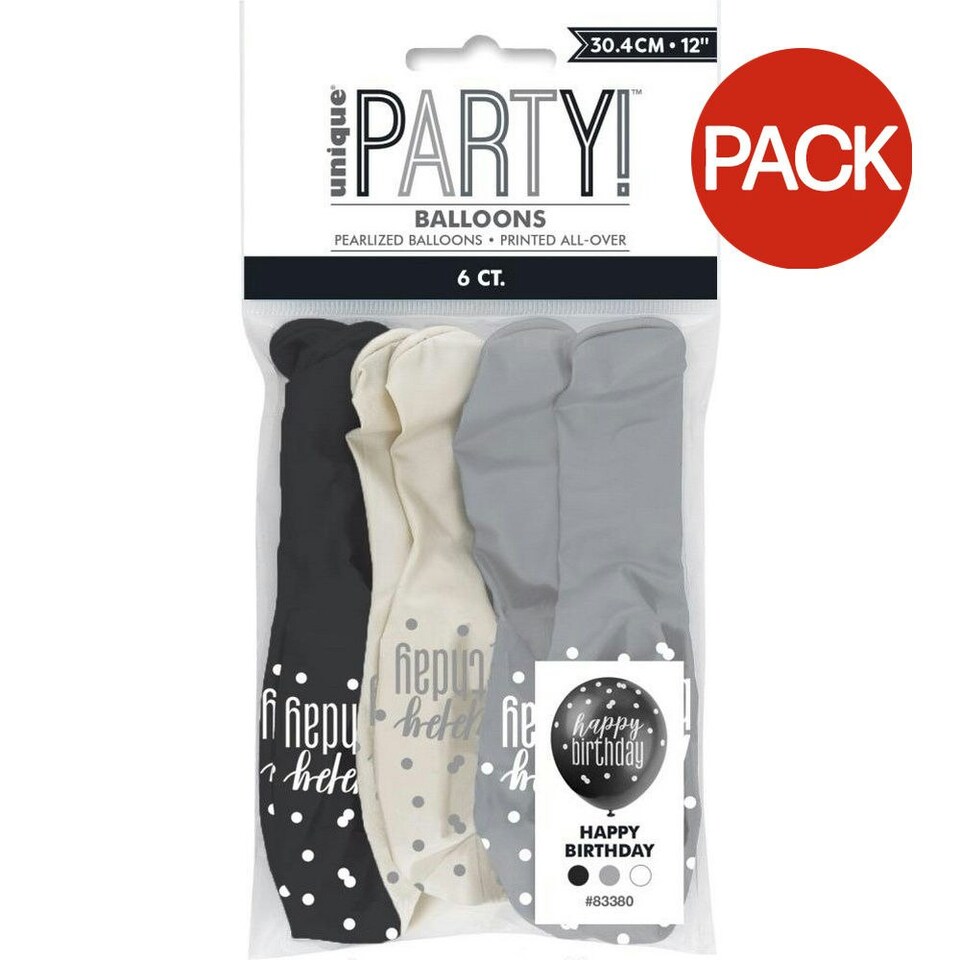 Unique Party Glitz Birthday Balloons (Pack Of 30) - Black/Cream/Grey - One Size