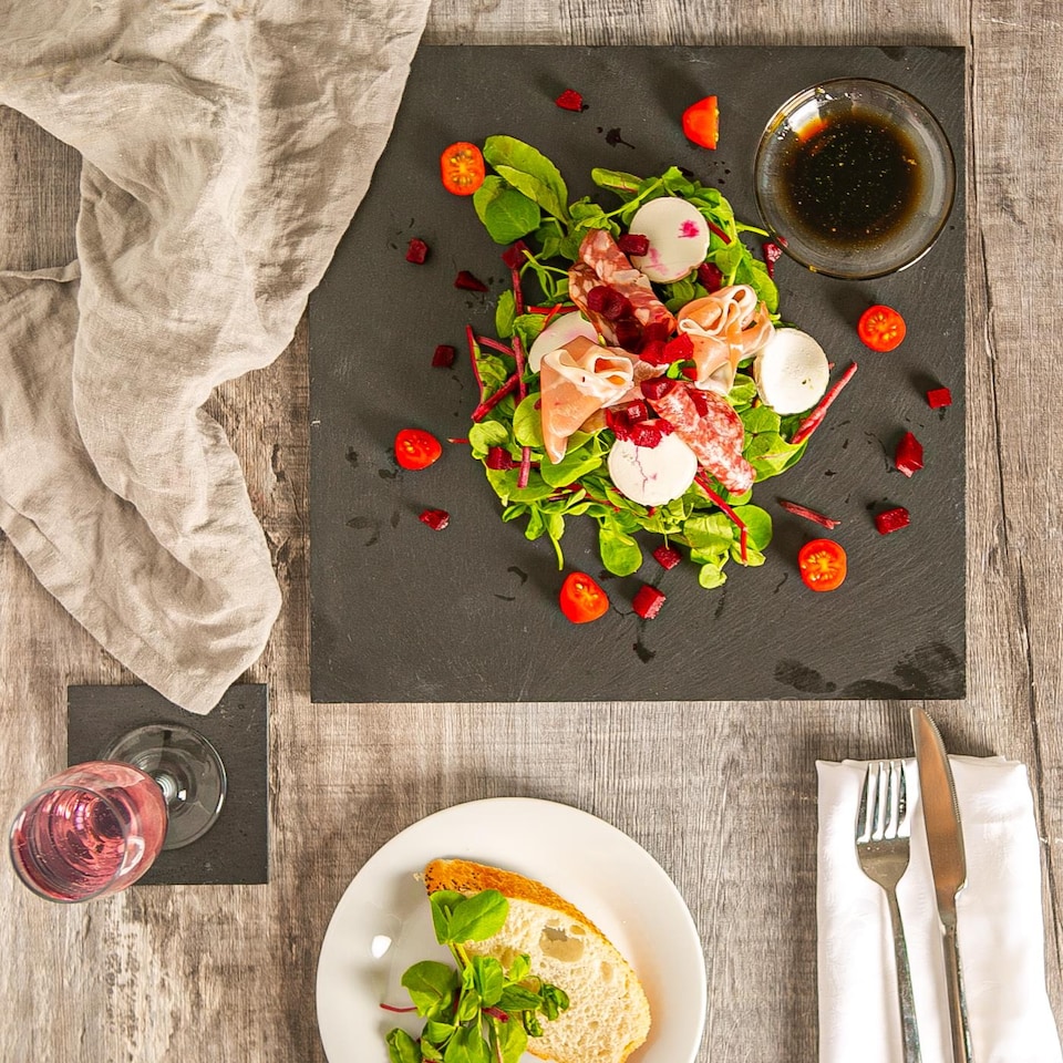 image 1 of Argon Tableware 12 Piece Linea Square Slate Placemats & Coasters Set - 10cm | Grey | Grey