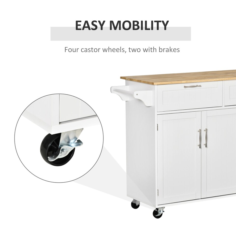 image 1 of HOMCOM Kitchen Island Utility Cart, with 2 Storage Drawers Dining Room White