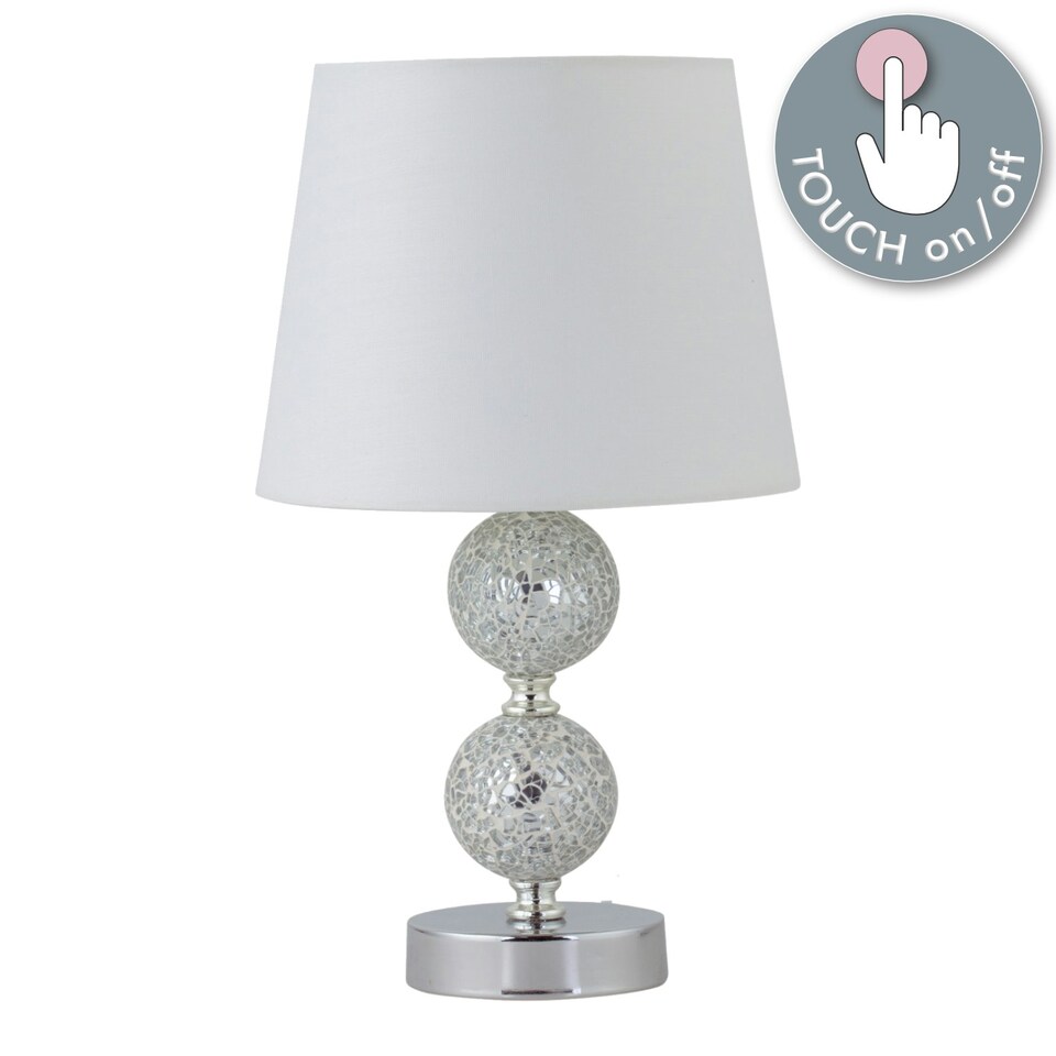 image 1 of Set of 2 Mosaic Touch Lamps with White Shades Chrome | White