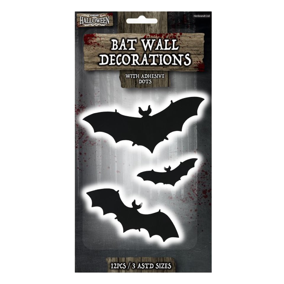image 1 of Spooky Bat Halloween Adhesive Wall Decorations - Pack of 12