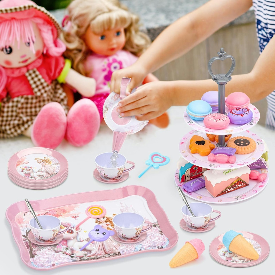 image 1 of Magical Princess Tea Party Set for Kids – Pretend Play Afternoon Tea Set with Cups, Teapot, Utensils & Carry Case