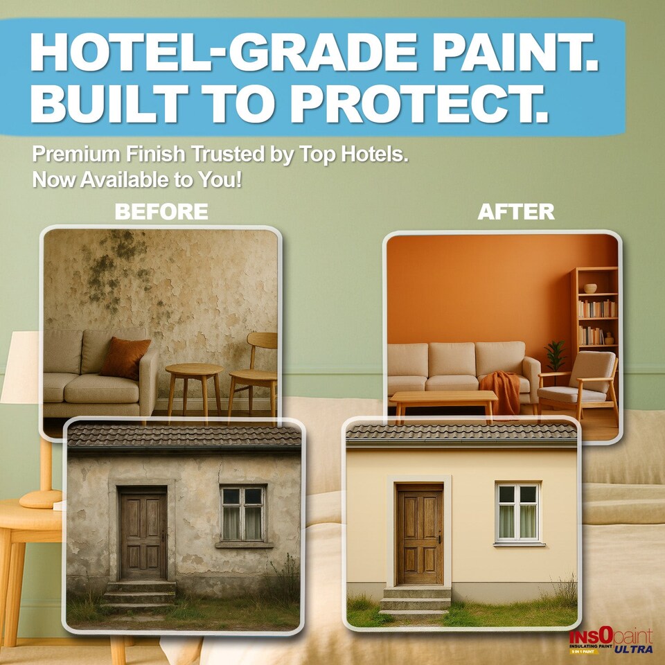 image 1 of InsOpaint ULTRA - 9 IN1 Interior & Exterior Paint-  Insulating & Energy Saving Interior Walls & Ceilings - Matchstick - 1L