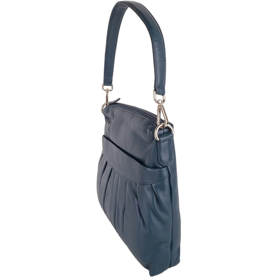image 1 of Soft Leather Ruched Detail Detachable Strap Cross Body Shoulder Bag Blue | Petrol