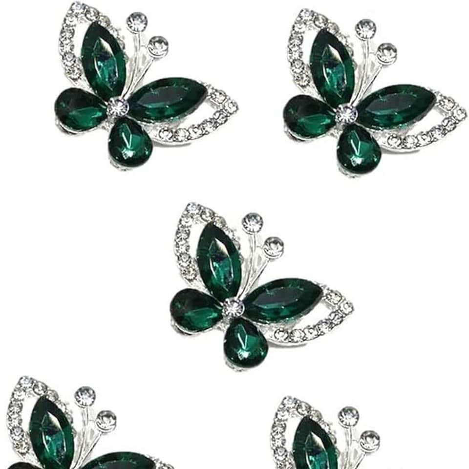Pack of 5 Emerald Crystal Butterfly Embellishments - Emerald Green