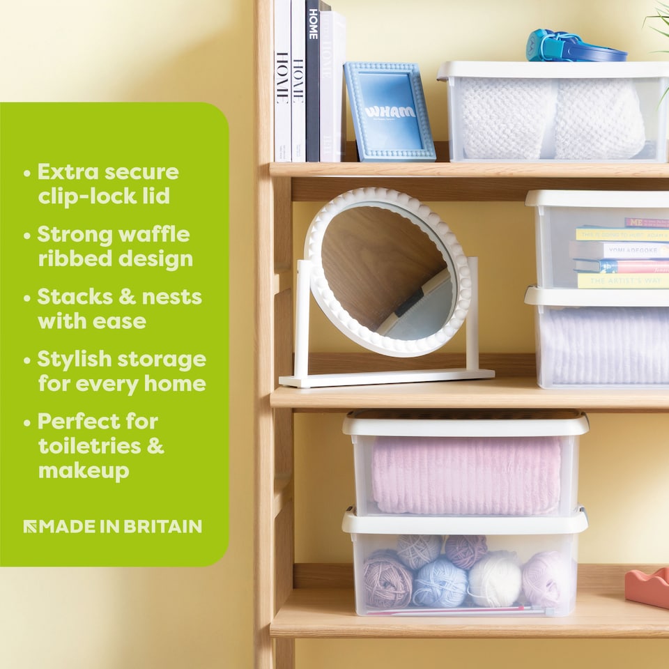 image 1 of Wham Clip 5x 10.5L Rectangular Plastic Storage Boxes with Clip Lock Lids. Ideal for Home, Office, Toys & More - Clear/Stone | Cream | Stone | 5