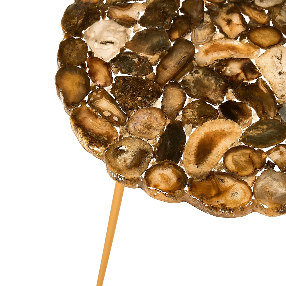 image 1 of Modern Low Side Table With Agate Stone Top, Distinctive Petrified Wood Top Modern Side Table For Livingroom | Cream