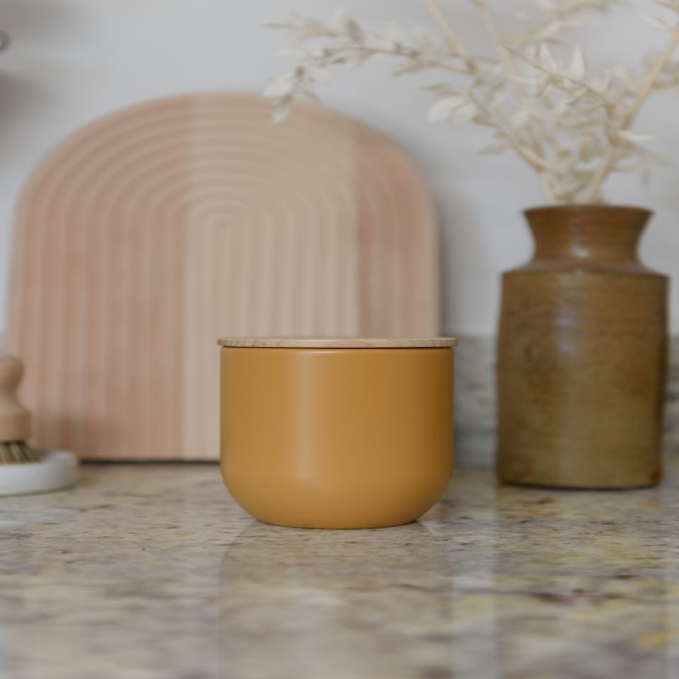 image 1 of KitchenCraft Kitchen Canister Yellow Stoneware 9x10cm