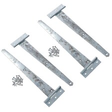 12in / 300mm Heavy Duty T Tee Hinges For Shed + Garden Gates Zinc Plated 4pc Silver