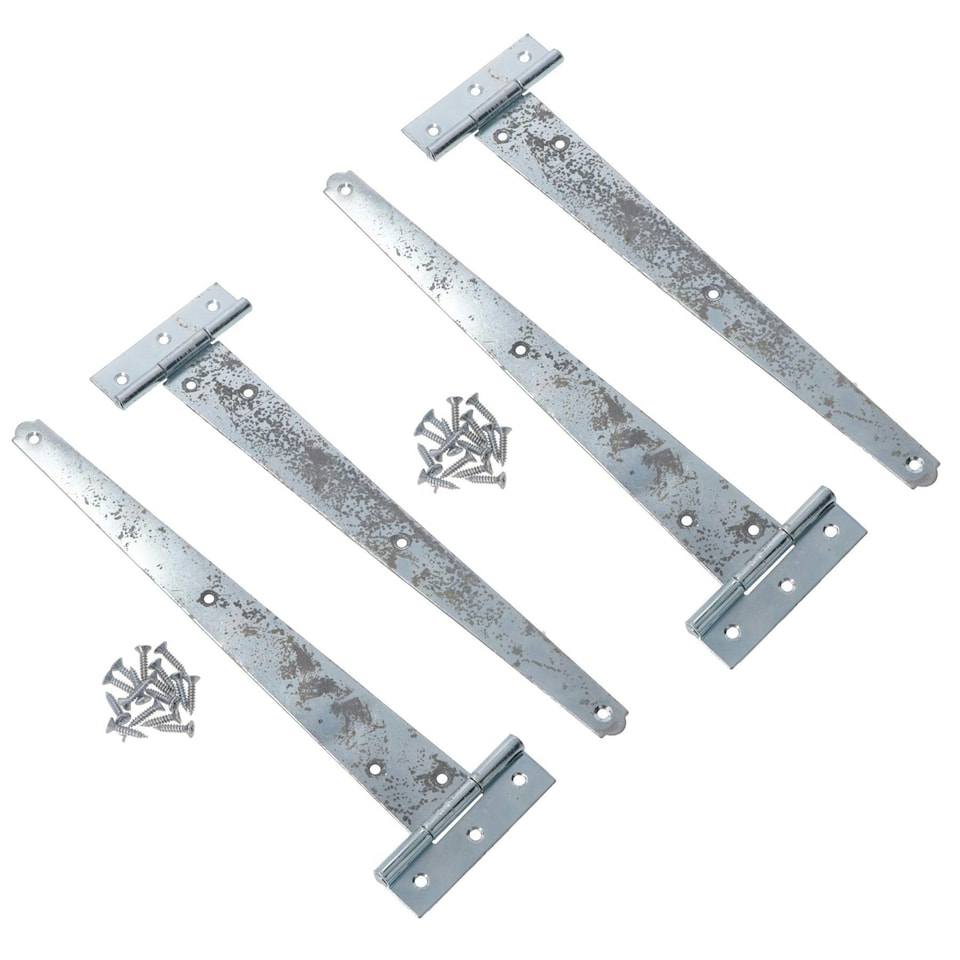 image 1 of 12in / 300mm Heavy Duty T Tee Hinges For Shed + Garden Gates Zinc Plated 4pc Silver