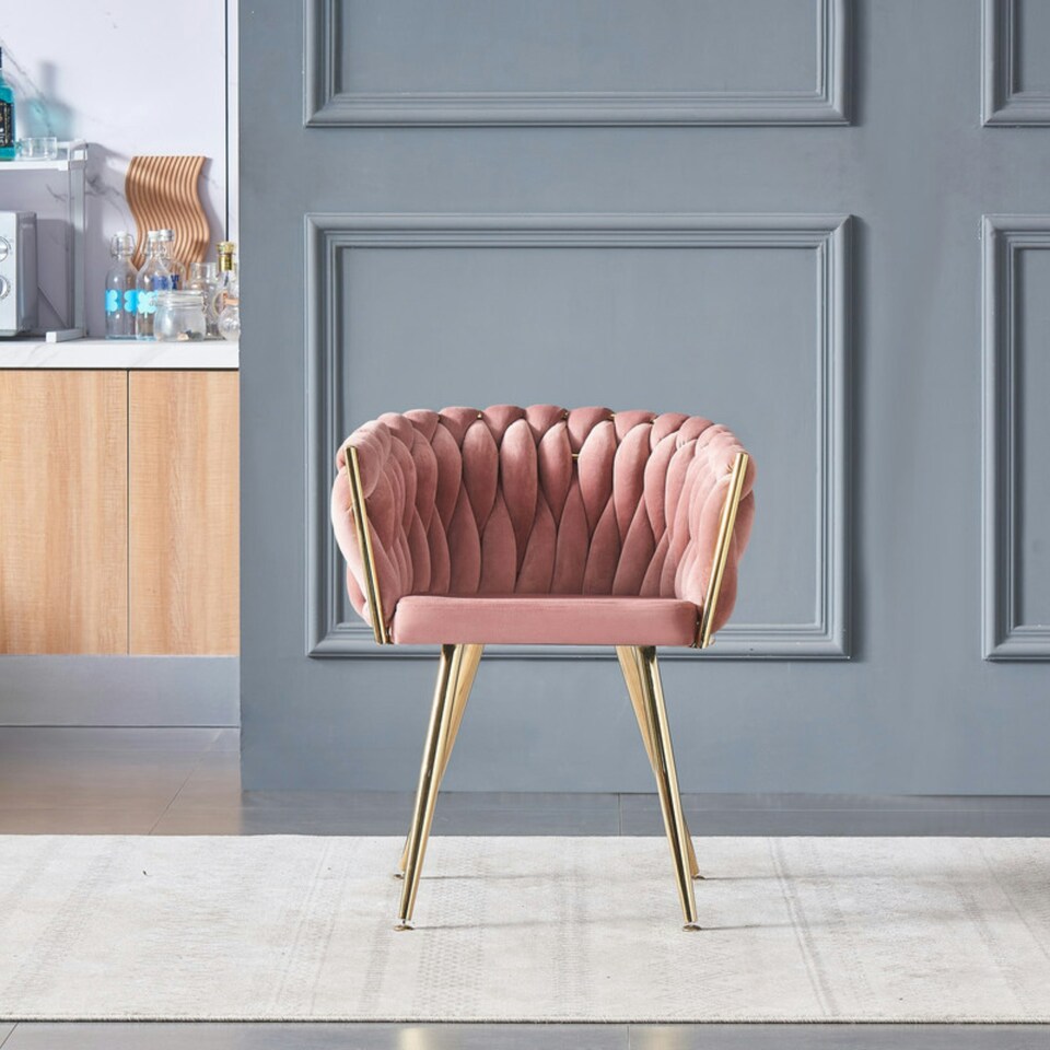 image 1 of Single Roma Knot Velvet Armchair with Gold Metal Legs, Modern Tufted Design for Living Room Pink
