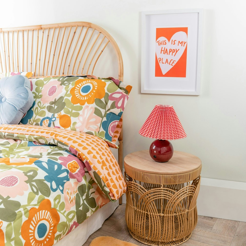image 1 of ValueLights Burgundy Gingham Touch Button Rechargeable Table Lamp