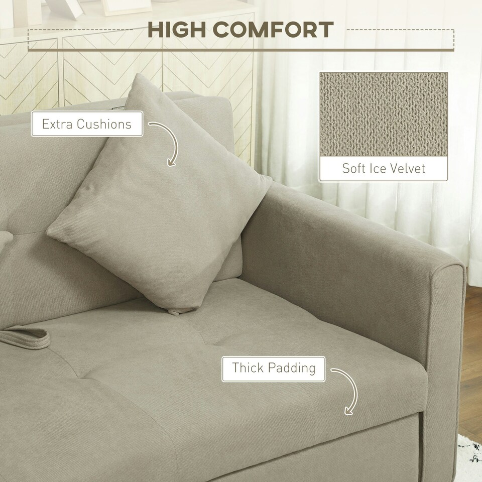 image 1 of HOMCOM 2 Seater Sofa Bed Convertible Bed Settee w/ 2 Cushions Light Brown 