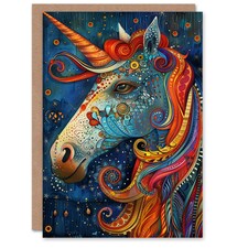 Magical Unicorn Colourful Mane Patterns Girl Daughter Son Birthday Card