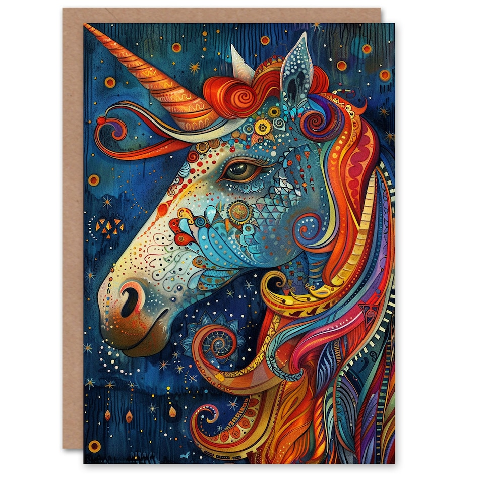 image 1 of Magical Unicorn Colourful Mane Patterns Girl Daughter Son Birthday Card