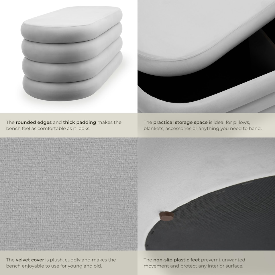 image 1 of Bench Altu - with velvet or boucle cover, padded, hallway storage Grey