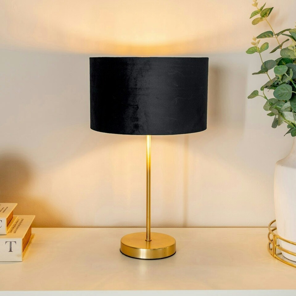 image 1 of ValueLights Charlie Brushed Chrome Floor Lamp XL Black Taper Shade & Bulb