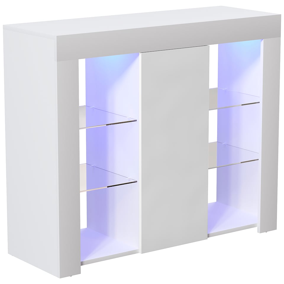 image 1 of Vida Designs Azura 1 Door LED Large Sideboard Buffet Cabinet Storage, White | White | 1