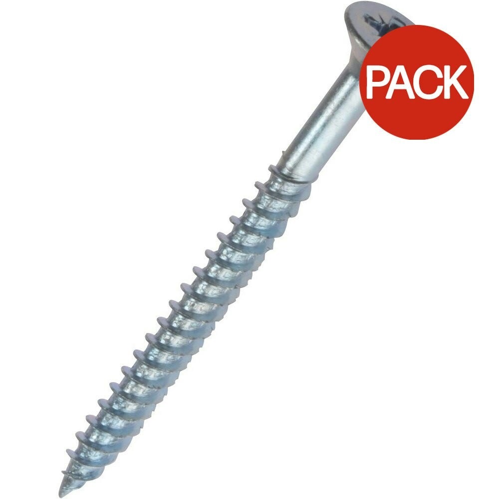 Securit Zinc Plated Flat Wood Screws (Pack of 10) - Silver - 45mm x 4mm