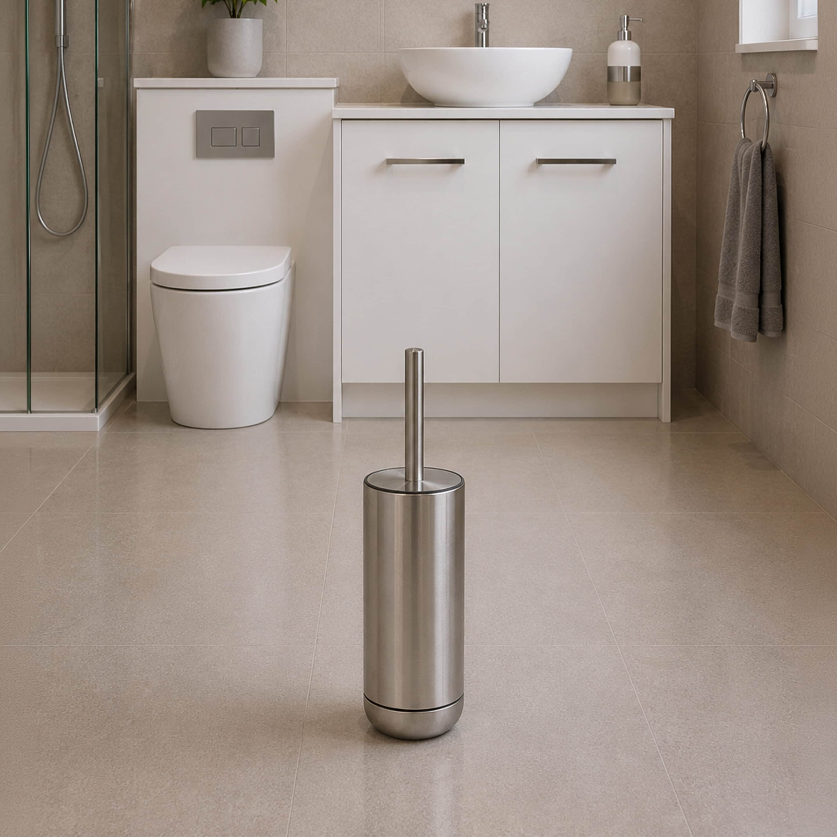 Showerdrape Lantra Satin Stainless Steel Heavyweight Fully Lined Toilet Brush & Holder
