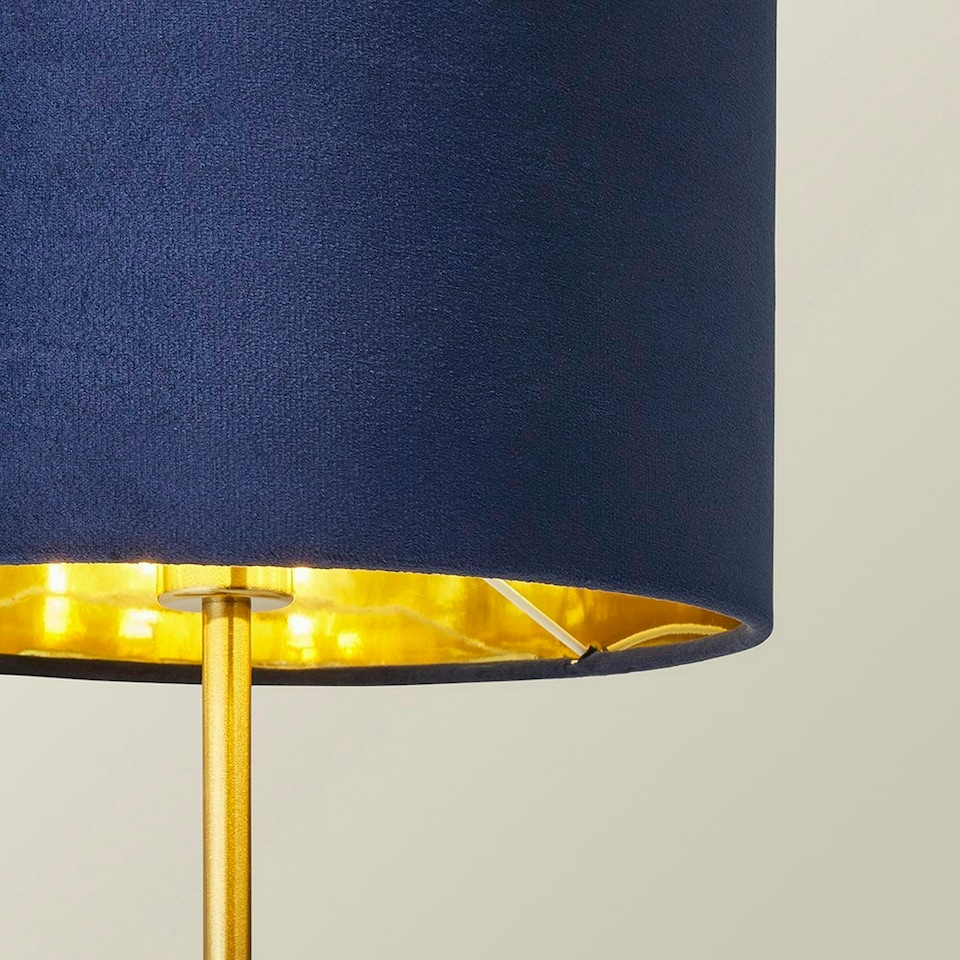 image 1 of ValueLights Christina Navy Velvet and Gold Inner Shade Gold Palm Leaf Table Lamp with Bulb Gold