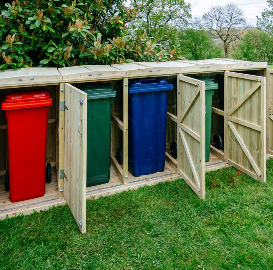 image 1 of Shireburn Quintet Wheelie Bin Store - Timber - L80.4 x W353.4 x H120 cm - Fits 5 x 180L or 5 x 240L Wheelie Bins