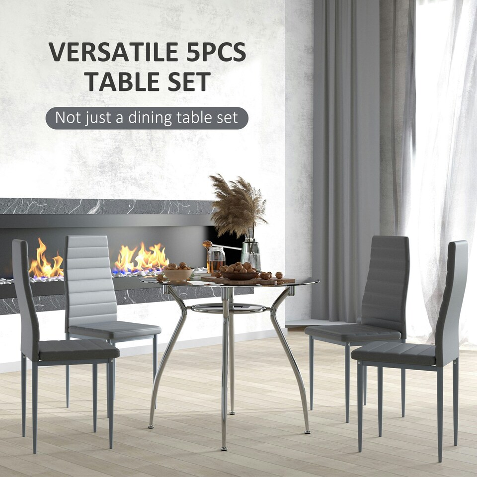 image 1 of HOMCOM Round Dining Table Set for 4, Kitchen Table and Chairs with Cushion