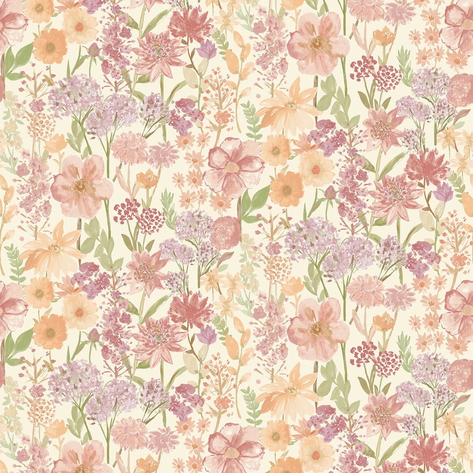 Grandeco Spring Wild Flowers Trail Smooth Wallpaper, Cream | Cream | Cream | 5.32