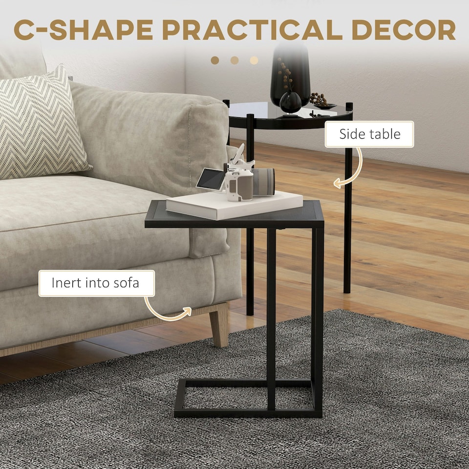 image 1 of HOMCOM C Shape Side Table w/ Wood-Effect Top Black
