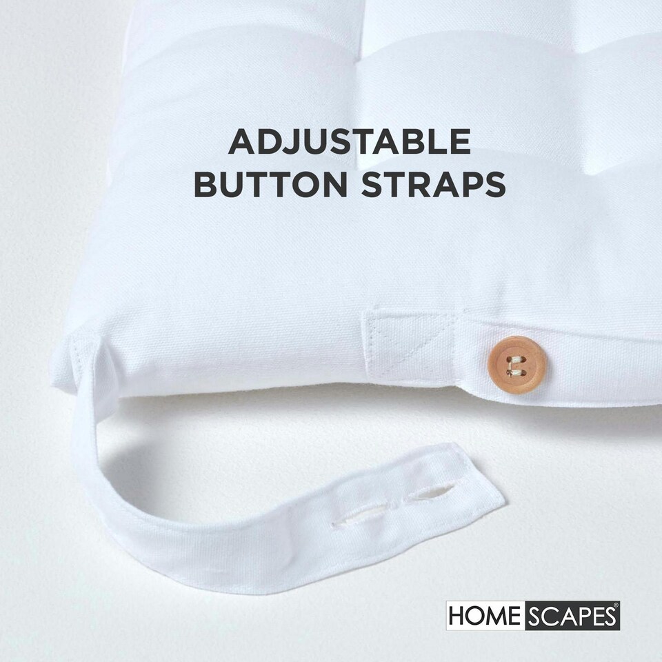 image 1 of Homescapes Seat Pad Luxury Cotton Indoor Outdoor Garden Dining Cushion | White | 40 x 40 cm | 1