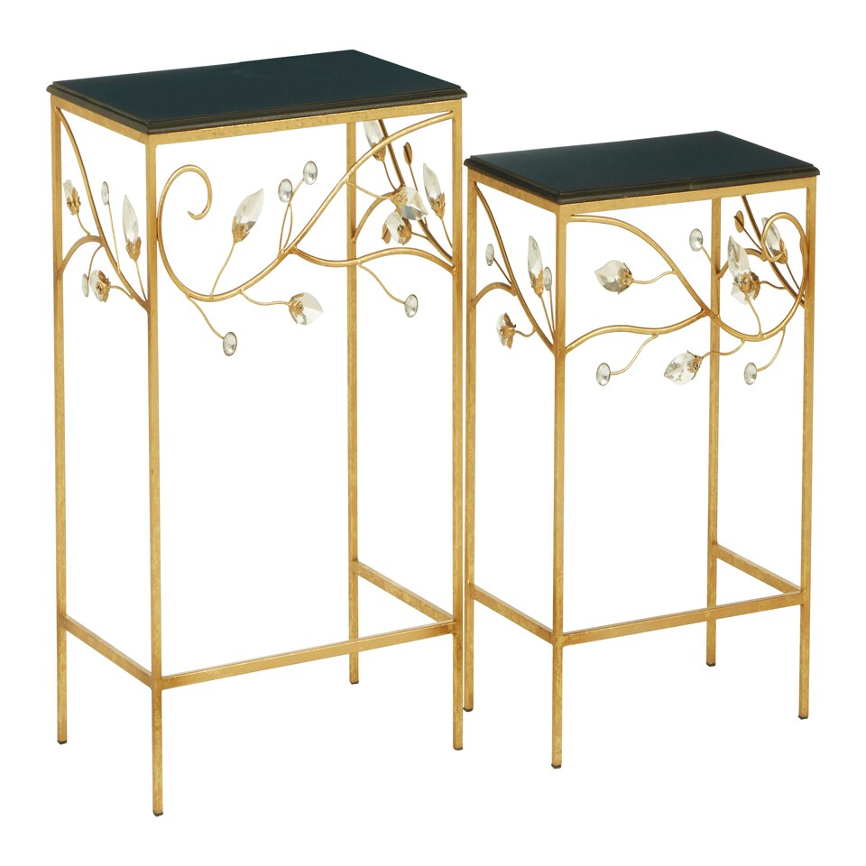 image 1 of Interiors By Premier Versatile Set Of 2 Tables With Black Wooden Top, Nesting Design Side Tables, Elegant Side Table By Couch
