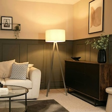 ValueLights Barbro Grey Tripod Floor Lamp Cream Boucle Shade