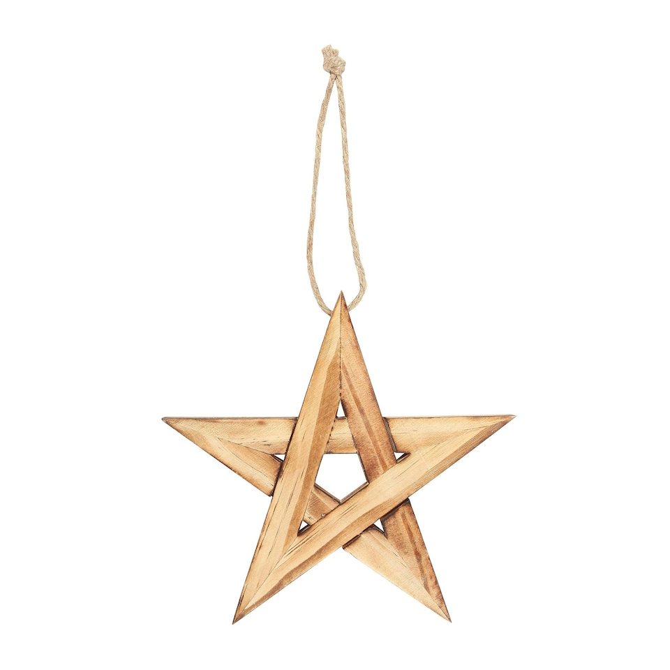 Hanging Wooden Pentagram Decoration - Jute