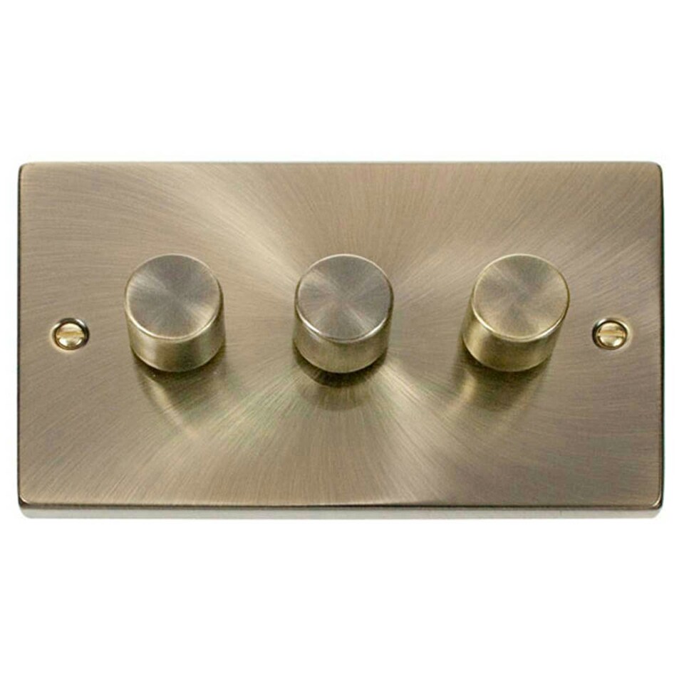 image 1 of SE HOME Antique Brass 3 Gang 2 Way LED 100W Trailing Edge Dimmer Light Switch Brown | Antique Brass
