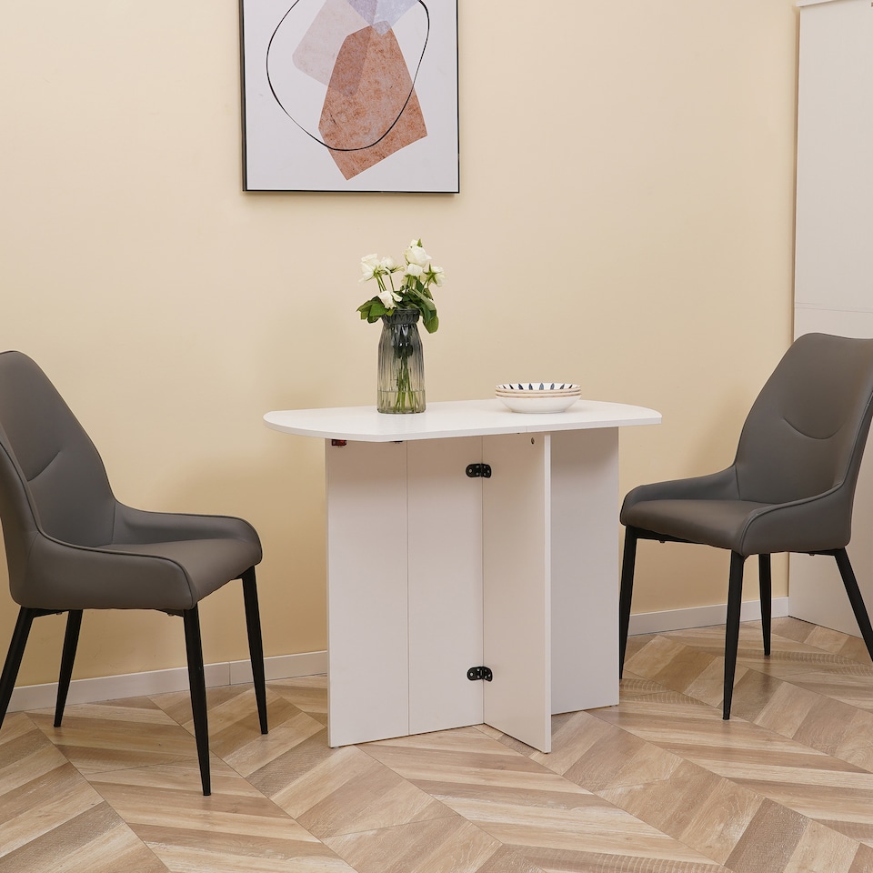 image 1 of HOMCOM Foldable Dining Table, Modern Drop Leaf Table for Kitchen, Dining Room and Living Room, White | White