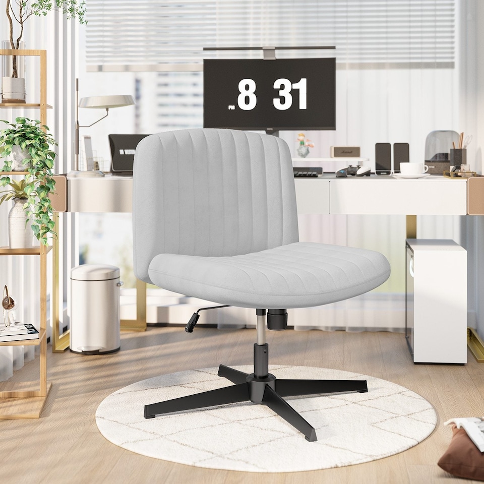 image 1 of Rattantree Ergonomic Cross Legged Office Chair Armless Velvet Desk Chair
