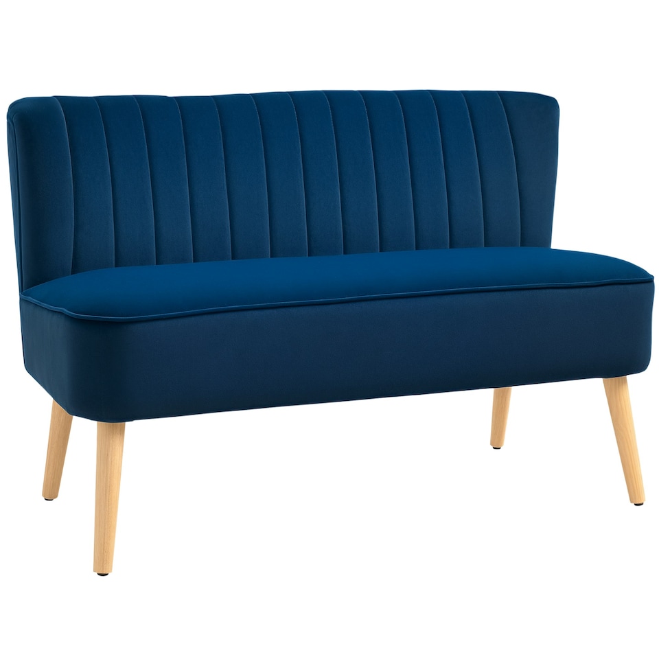 image 1 of HOMCOM Velvet-Feel Double Sofa w/ Wood Frame Foam Padding High Back, Blue