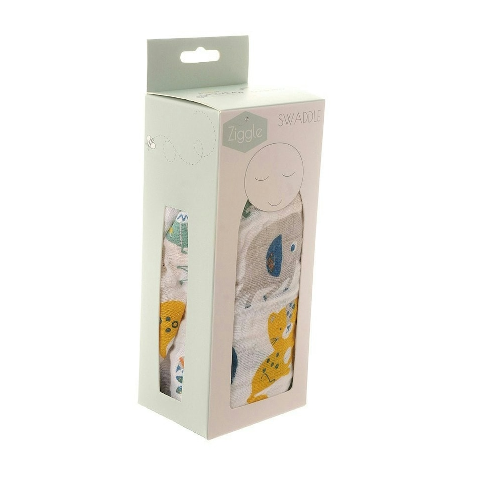 image 1 of Ziggle Baby Cotton Muslin Swaddle Wrap - Savanna Animals
