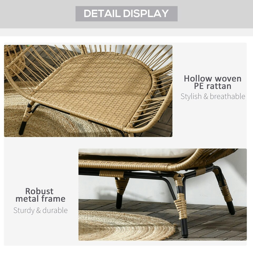 image 1 of Outsunny PE Rattan Egg Chair w/ Padded Cushions for Garden, Khaki