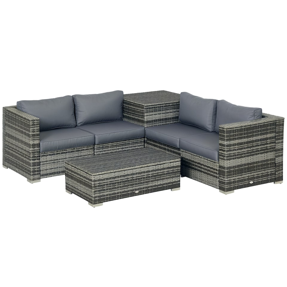 image 1 of Outsunny 6Pcs Rattan Sofa Set Garden Sectional Garden Wicker Furniture Cushion