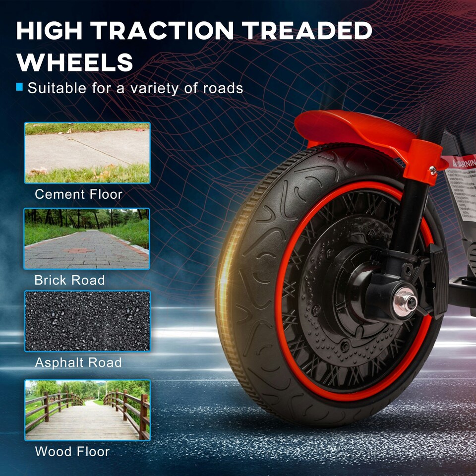 image 1 of HOMCOM 6V Electric Motorbike with Training Wheels, One-Button Start - Red