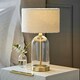 image 1 of ValueLights Jessy Glass and Gold Metal Bedside Table Lamp with a Cream Boucle Lampshade Cream