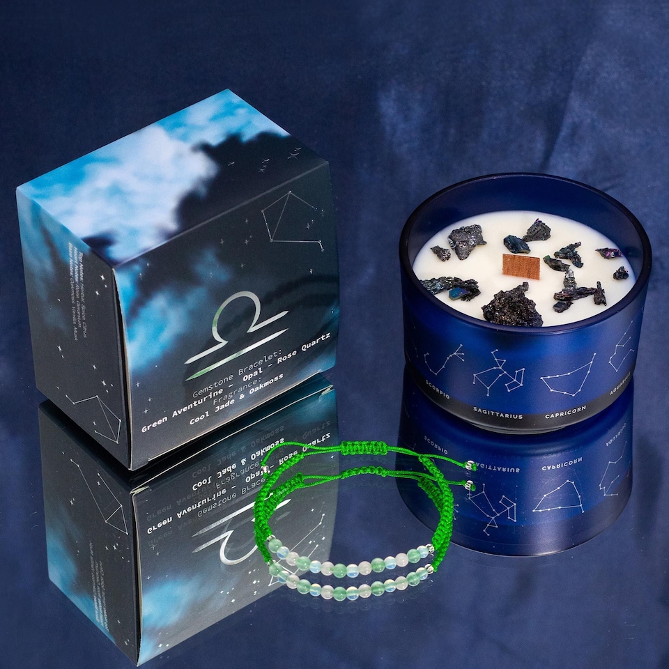 image 1 of Serenityy Zodiac Crystal Candle with Gemstone Bracelet - Libra
