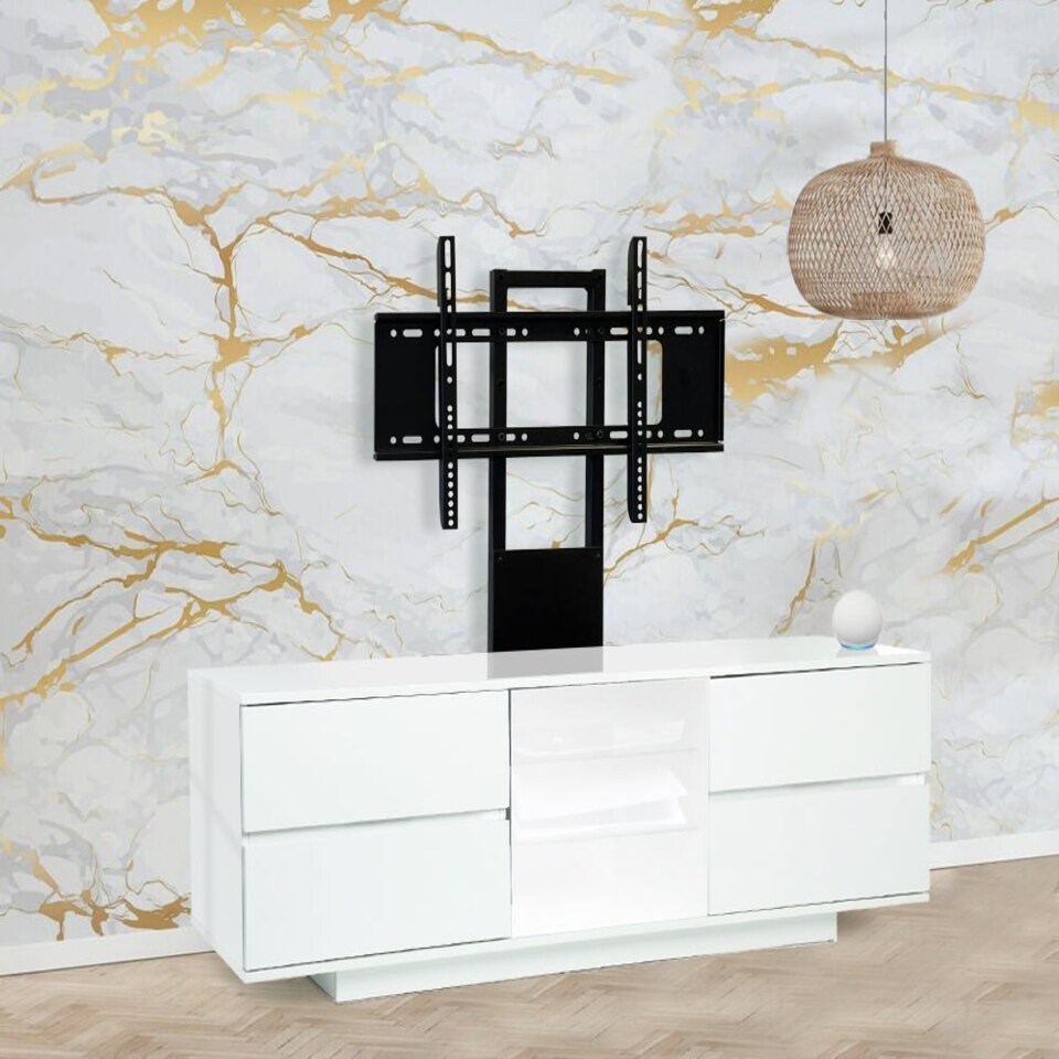 image 1 of Centurion Supports AVITUS ULTRA Gloss White Remote Friendly White Door with 4-White Drawers up to 65" Flat Screen TV Cabinet with Mounting Arm White