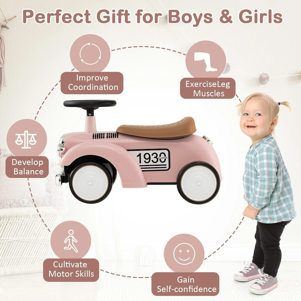 image 1 of COSTWAY Kids Ride on Push Car Toddler Sliding Car Pink