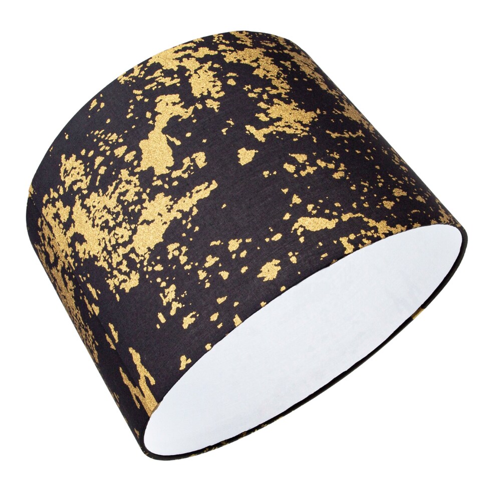 image 1 of Modern Black Cotton Fabric Lamp Shade with Gold Foil Decor for Table or Ceiling | Black