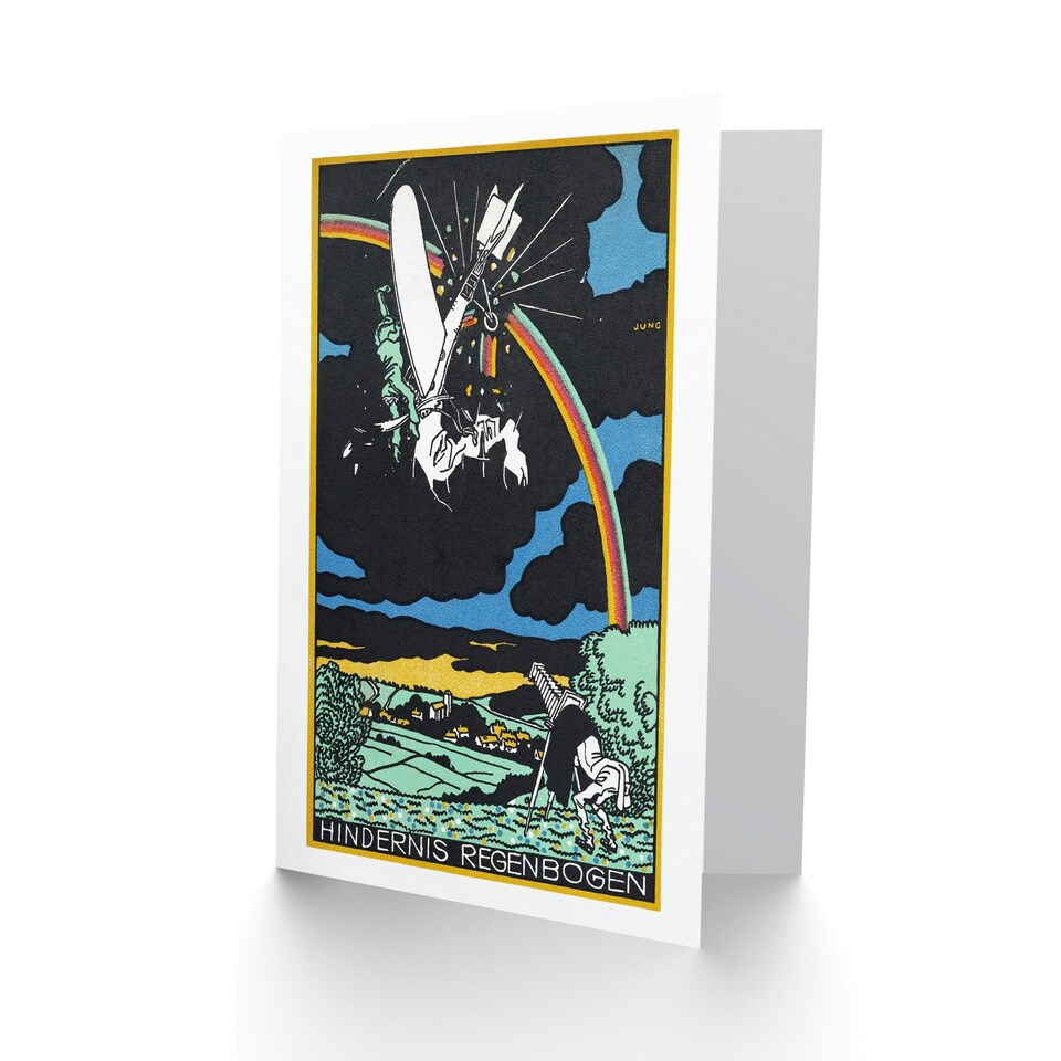 image 1 of Moriz Jung Art Card Rainbow Obstacle Plane Crash Painting